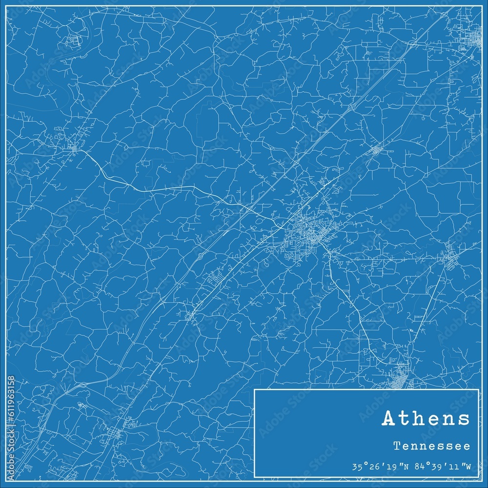 Blueprint US city map of Athens, Tennessee.