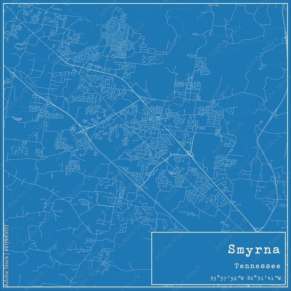 Blueprint US city map of Smyrna, Tennessee.