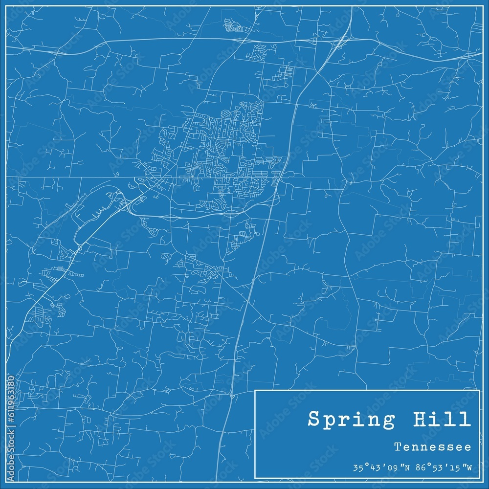 Blueprint US city map of Spring Hill, Tennessee.