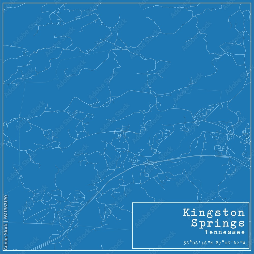 Blueprint US city map of Kingston Springs, Tennessee.