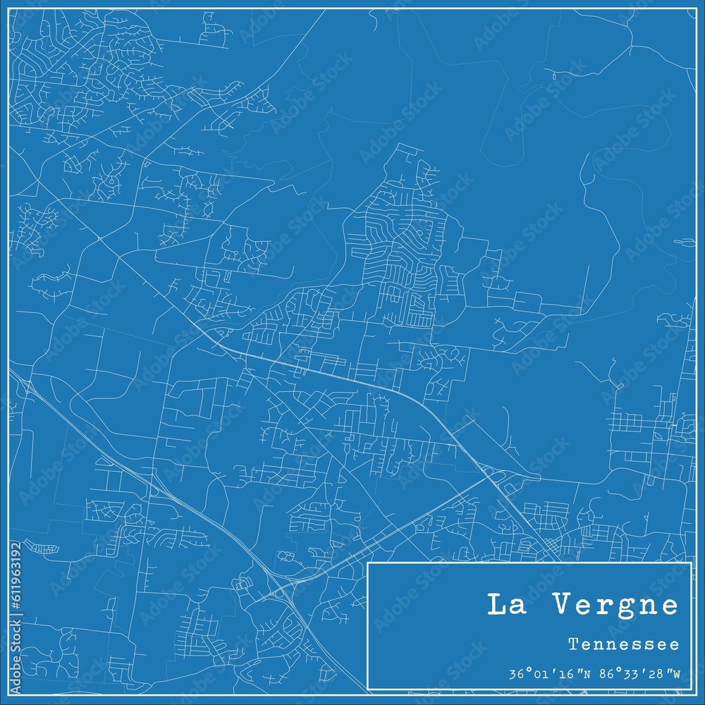 Blueprint US city map of La Vergne, Tennessee.