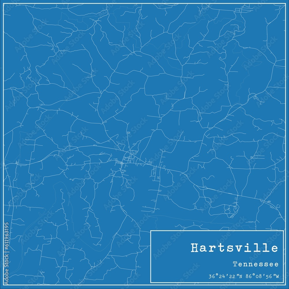 Blueprint US city map of Hartsville, Tennessee.
