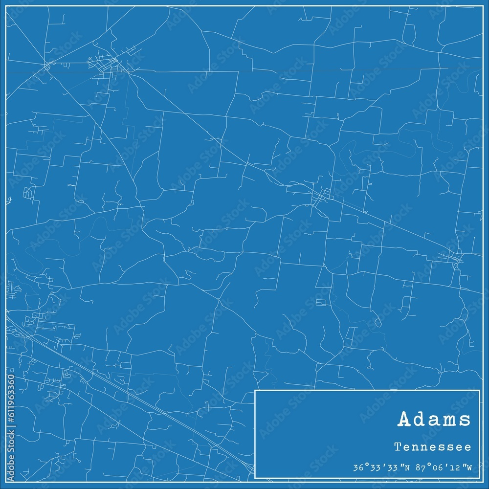 Blueprint US city map of Adams, Tennessee. Blueprint US city map of Adams, Tennessee.