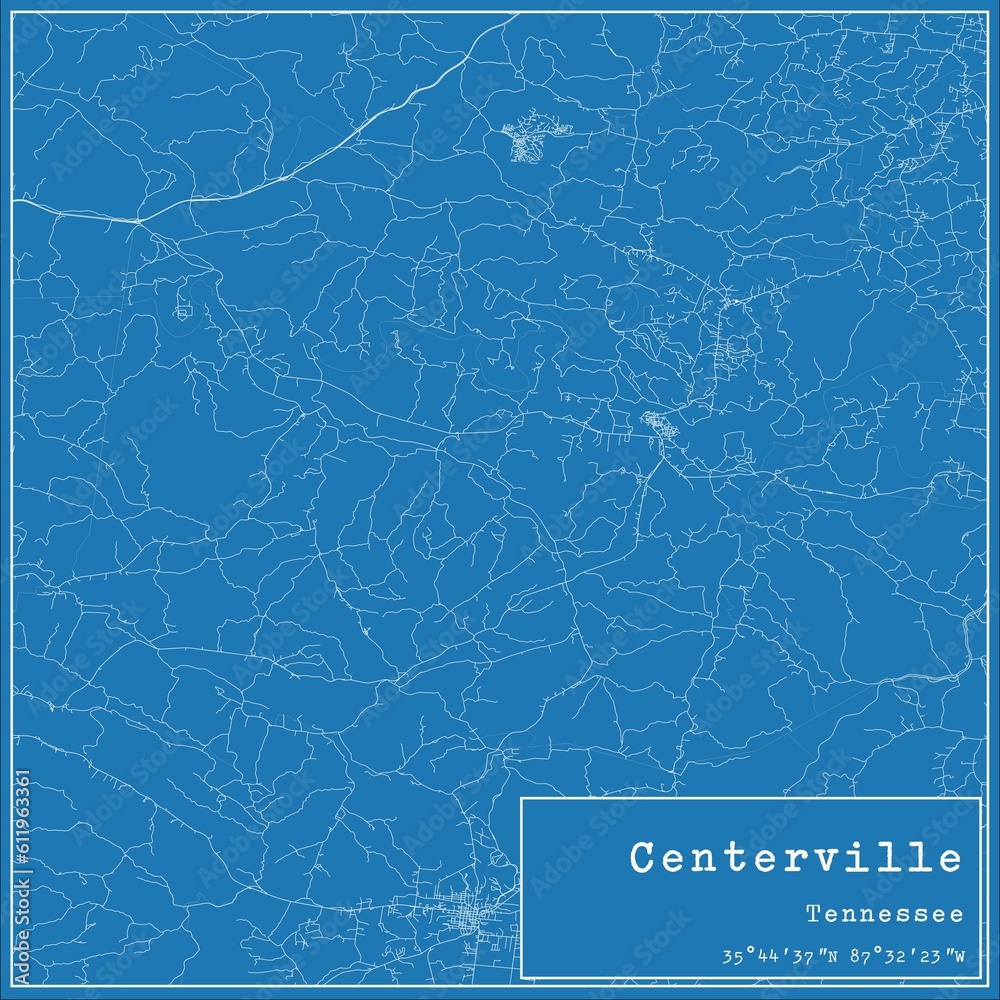 Blueprint US city map of Centerville, Tennessee.