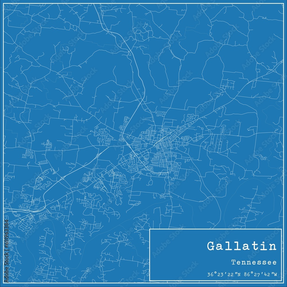 Fototapeta premium Blueprint US city map of Gallatin, Tennessee.
