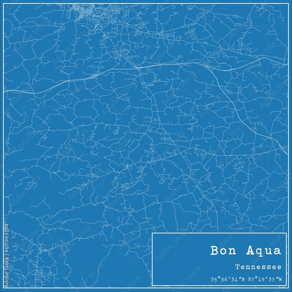 Blueprint US city map of Bon Aqua, Tennessee.