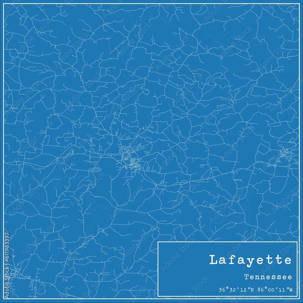 Blueprint US city map of Lafayette, Tennessee.