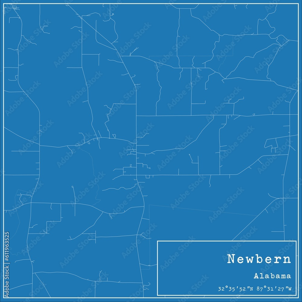 Blueprint US city map of Newbern, Alabama.