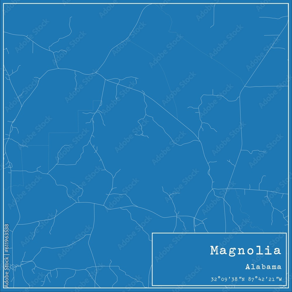 Blueprint US city map of Magnolia, Alabama. Blueprint US city map of Magnolia, Alabama.