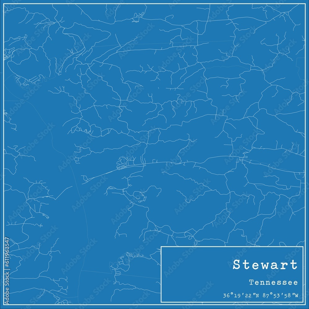 Blueprint US city map of Stewart, Tennessee.
