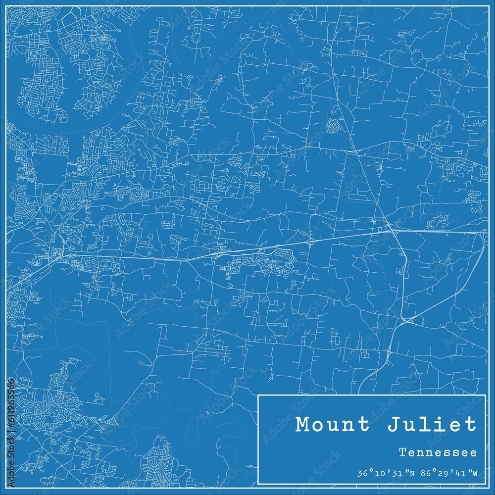 Blueprint US city map of Mount Juliet, Tennessee.