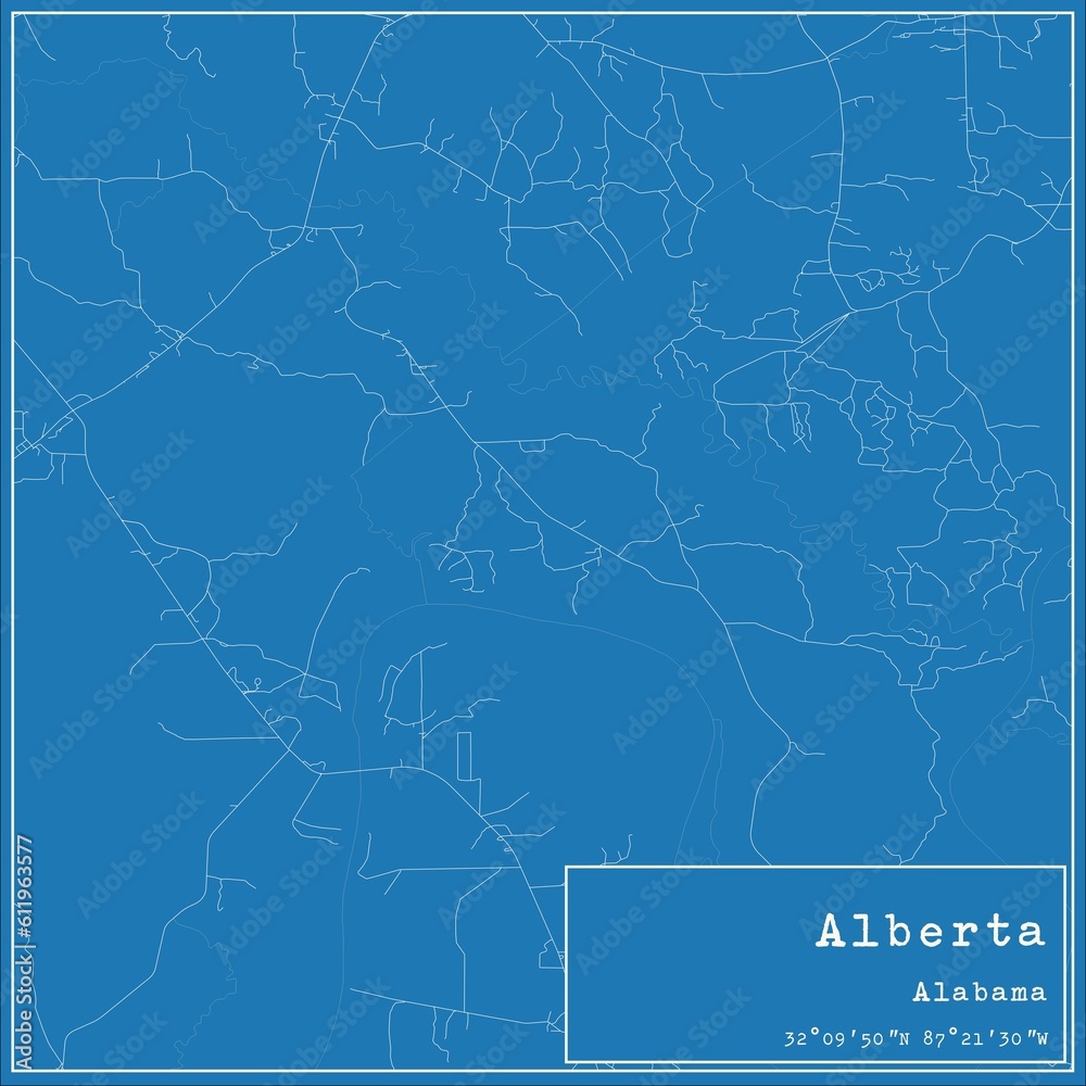 Blueprint US city map of Alberta, Alabama.
