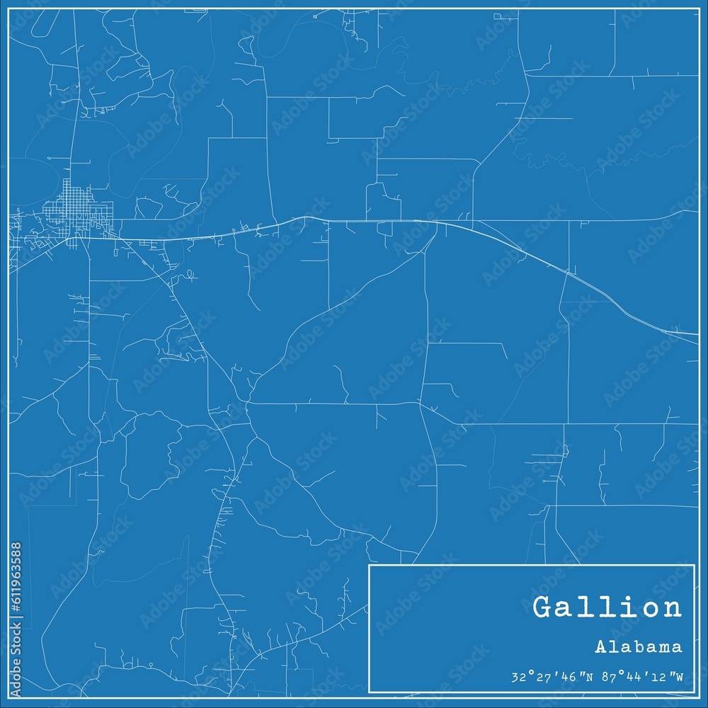 Blueprint US city map of Gallion, Alabama.