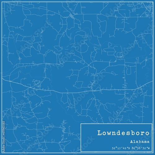 Blueprint US city map of Lowndesboro, Alabama.