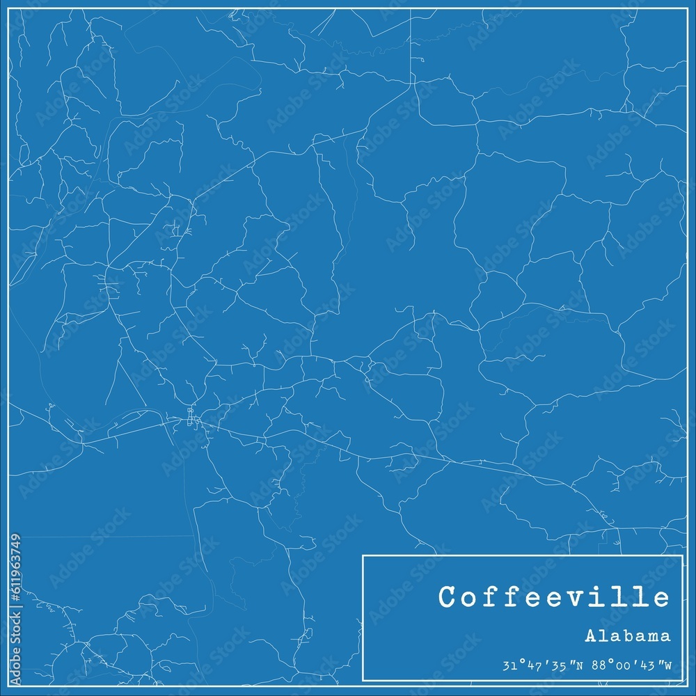 Blueprint US city map of Coffeeville, Alabama. Blueprint US city map of Coffeeville, Alabama.