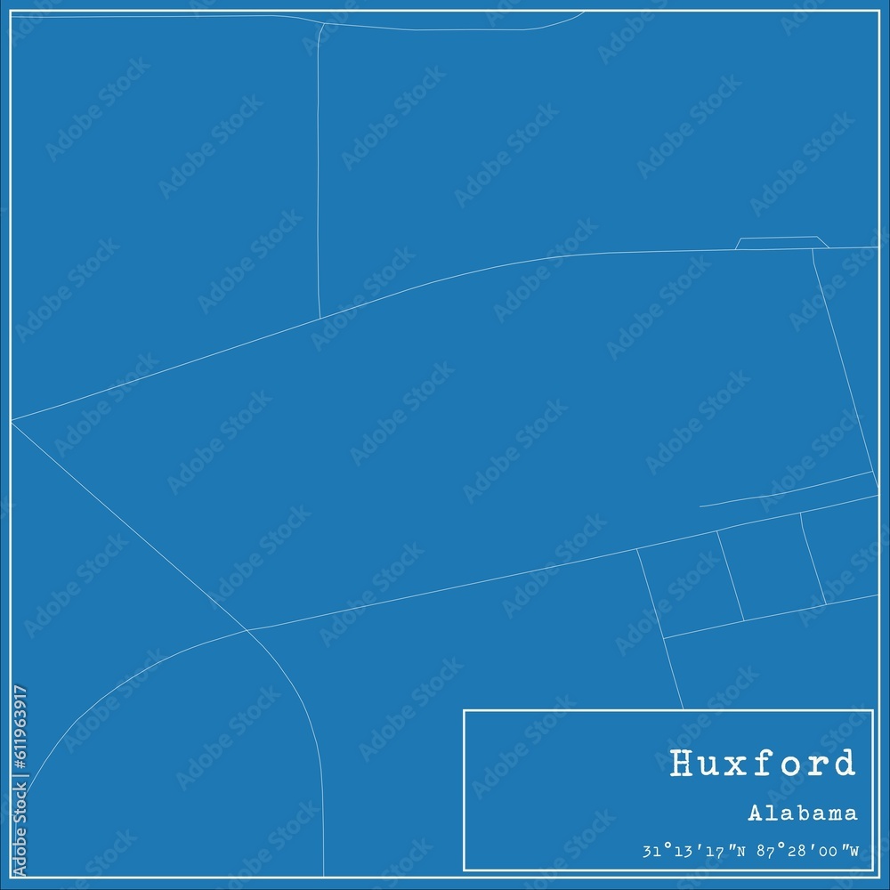 Blueprint US city map of Huxford, Alabama. Blueprint US city map of Huxford, Alabama.