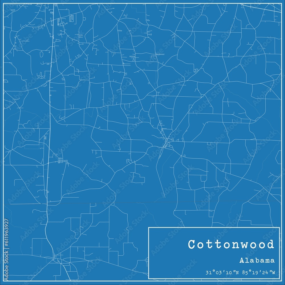 Blueprint US city map of Cottonwood, Alabama.