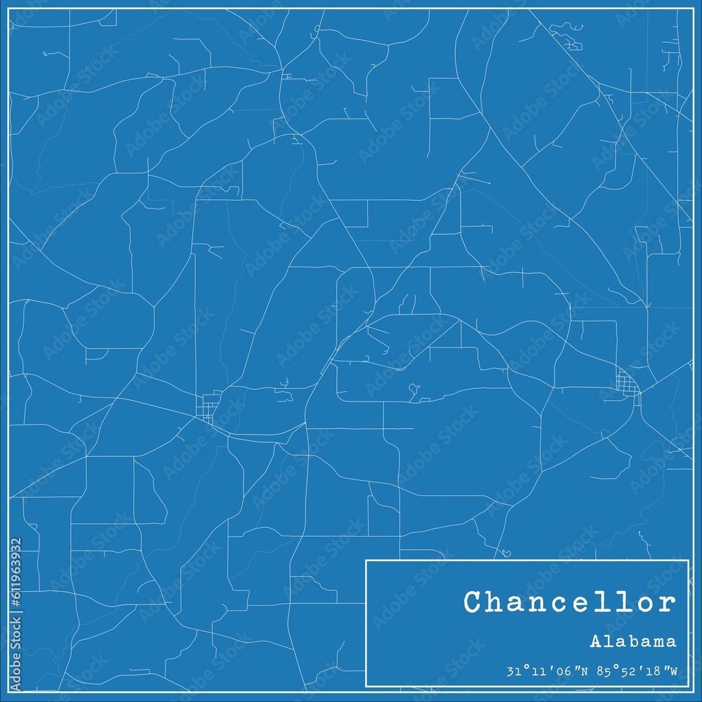 Blueprint US city map of Chancellor, Alabama.