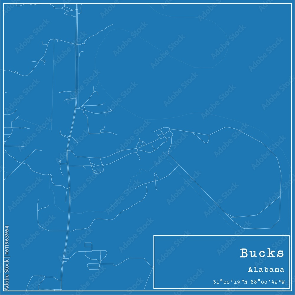 Blueprint US city map of Bucks, Alabama.
