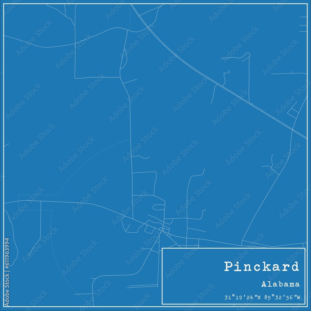 Blueprint US city map of Pinckard, Alabama.