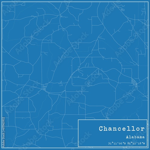 Blueprint US city map of Chancellor, Alabama.