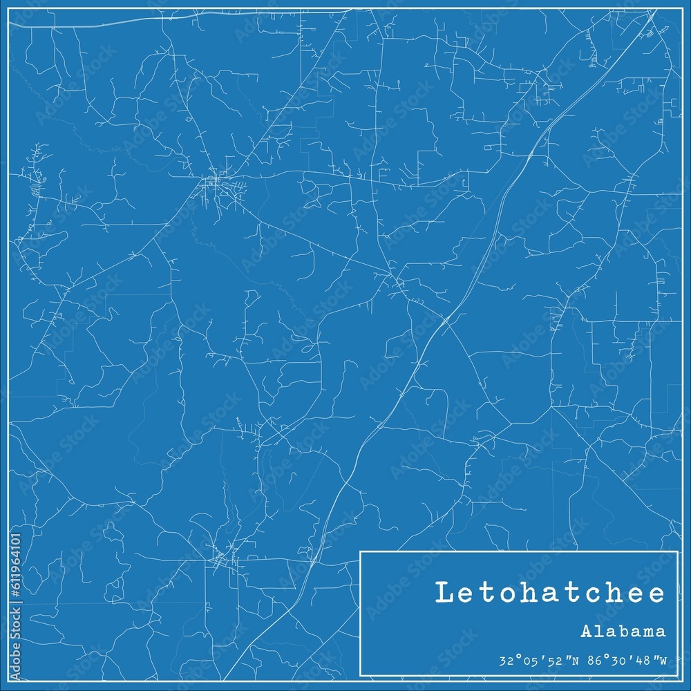 Blueprint US city map of Letohatchee, Alabama.