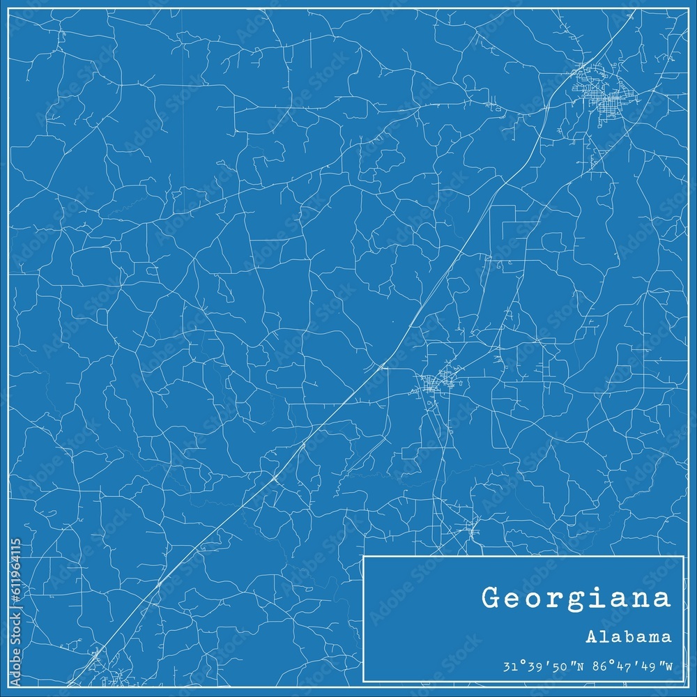 Blueprint US city map of Georgiana, Alabama.