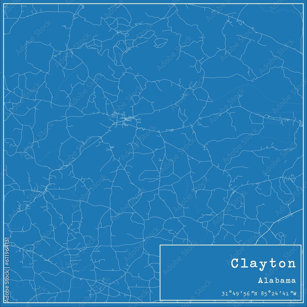 Blueprint US city map of Clayton, Alabama.
