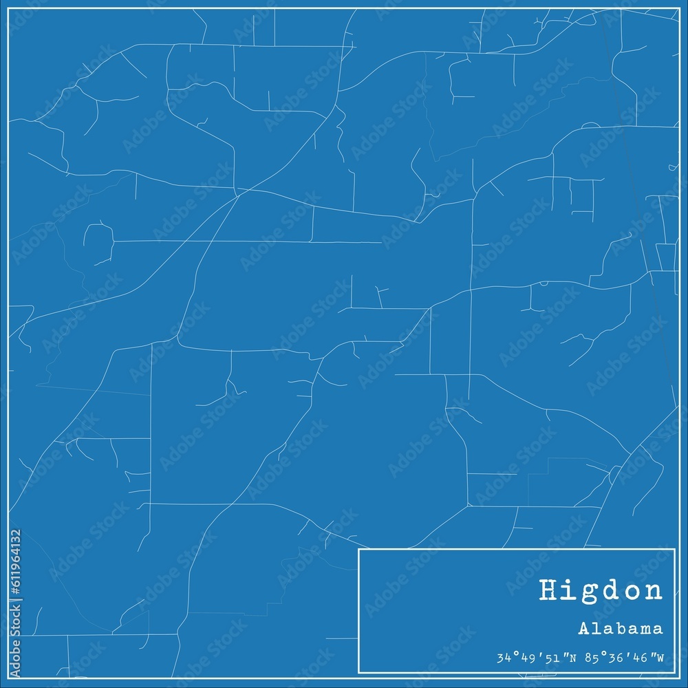 Blueprint US city map of Higdon, Alabama.