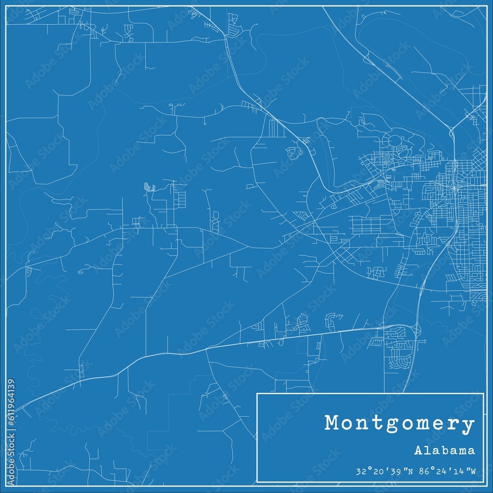 Blueprint US city map of Montgomery, Alabama.