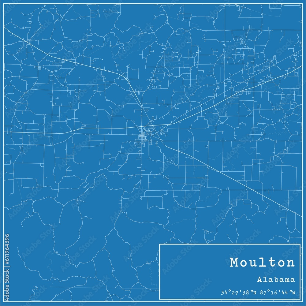 Blueprint US city map of Moulton, Alabama.