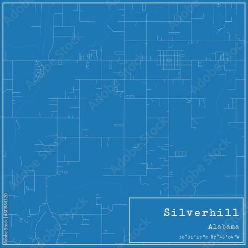 Blueprint US city map of Silverhill, Alabama.