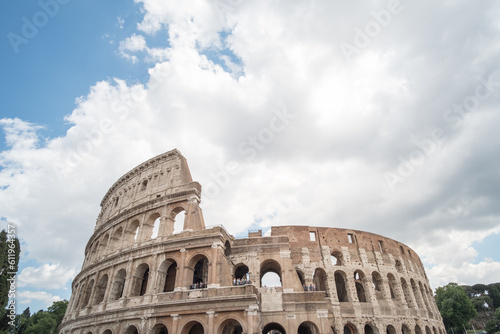 The Colosseum, an oval amphitheatre in the center of the city of Rome, Italy. It is the famous landmark built of concrete and sand.
