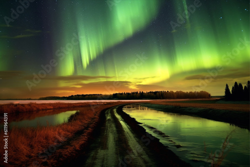 Aurora landscape with northern lights  generative ai