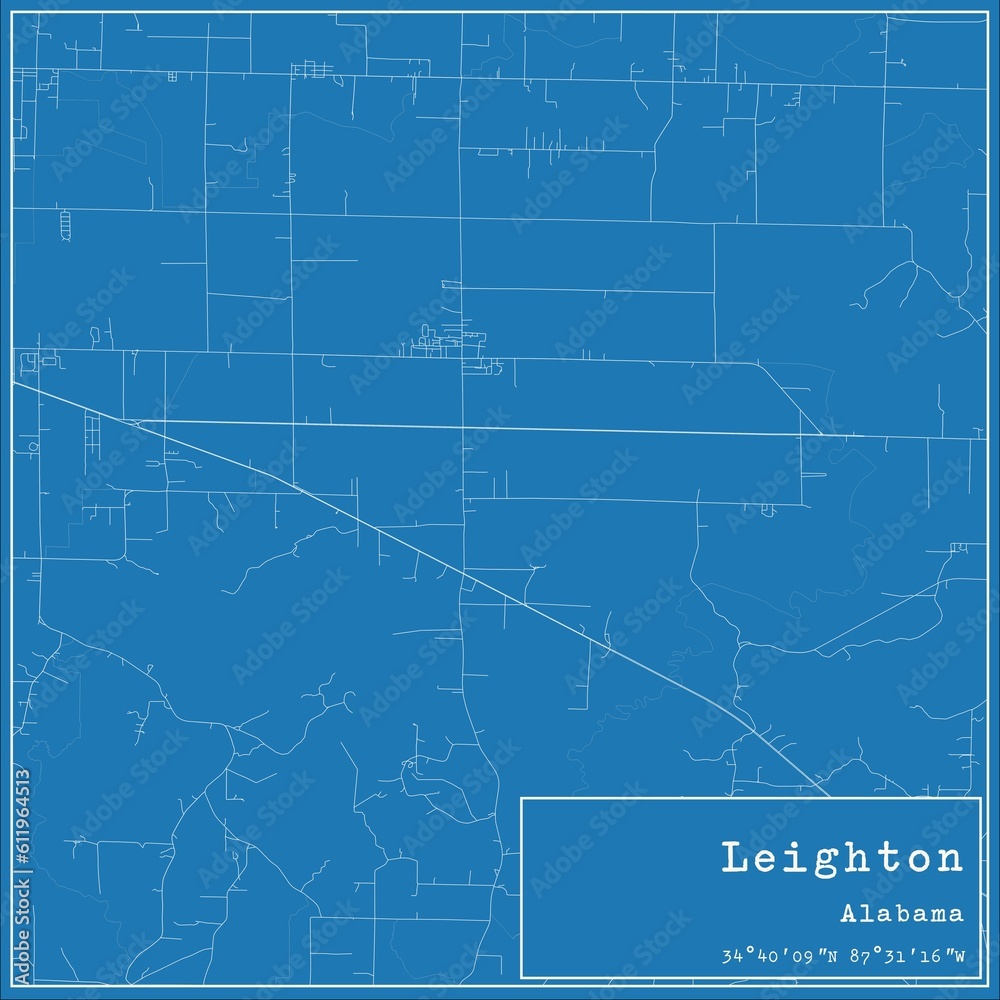 Blueprint US city map of Leighton, Alabama.