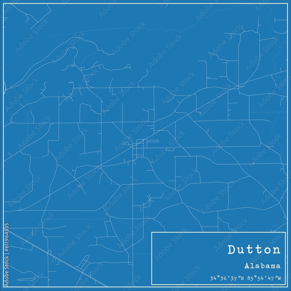 Blueprint US city map of Dutton, Alabama.