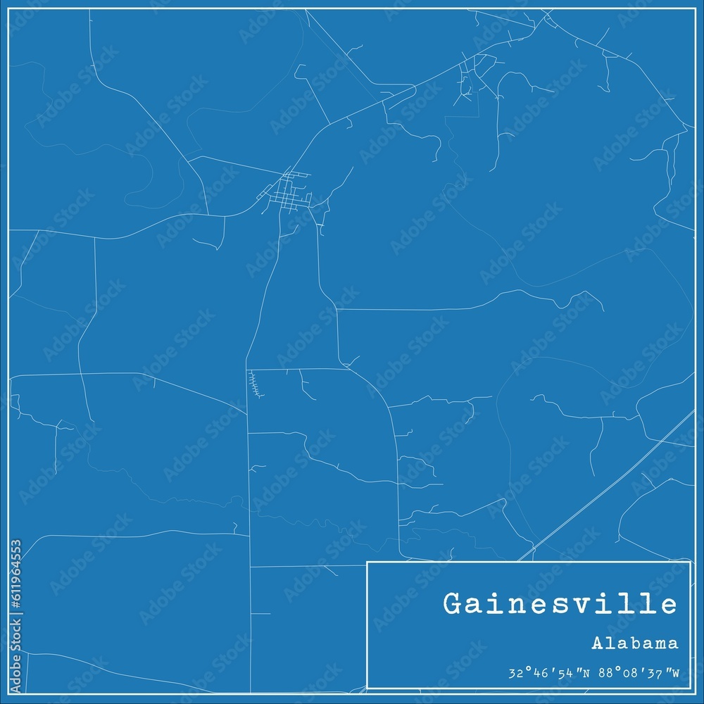 Blueprint US city map of Gainesville, Alabama.