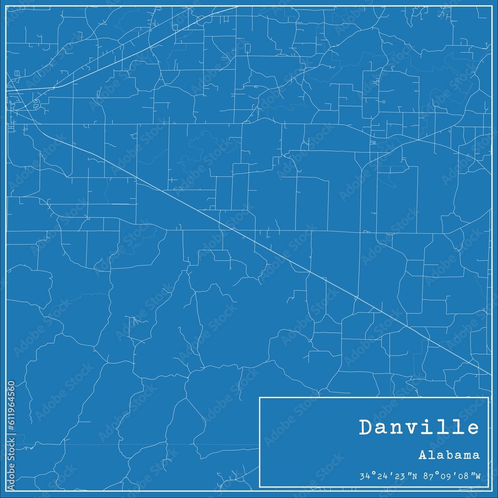 Obraz premium Blueprint US city map of Danville, Alabama.