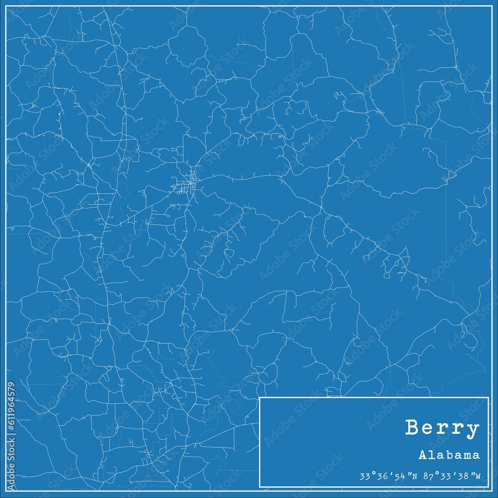 Blueprint US city map of Berry, Alabama.