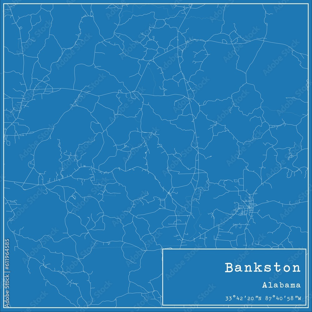 Blueprint US city map of Bankston, Alabama.