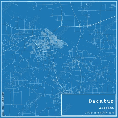 Blueprint US city map of Decatur, Alabama.