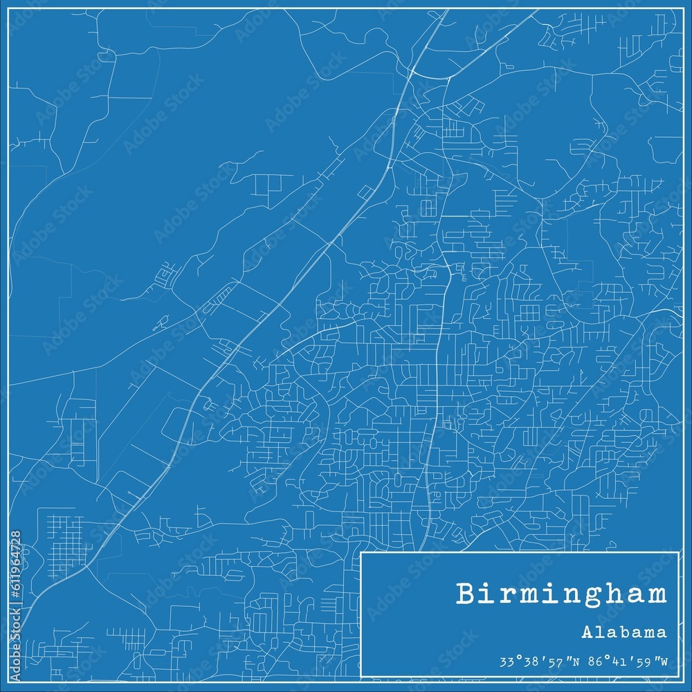 Fototapeta premium Blueprint US city map of Birmingham, Alabama.