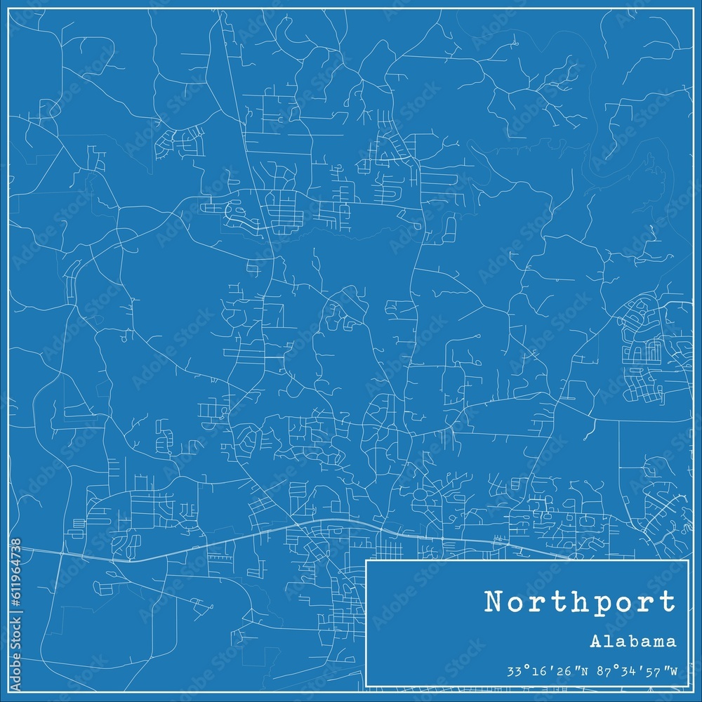 Blueprint US city map of Northport, Alabama.