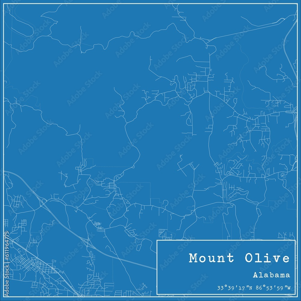Blueprint US city map of Mount Olive, Alabama.