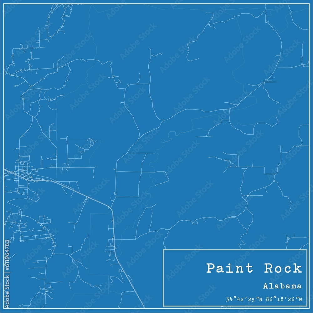 Blueprint US city map of Paint Rock, Alabama.