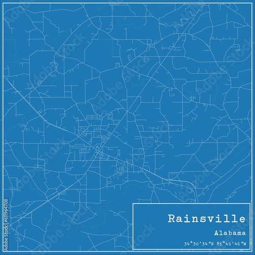 Blueprint US city map of Rainsville, Alabama.