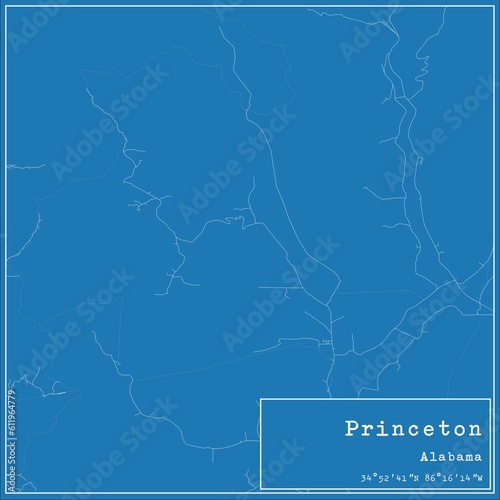 Blueprint US city map of Princeton, Alabama.