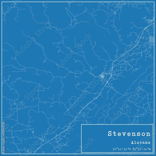 Blueprint US city map of Stevenson, Alabama.