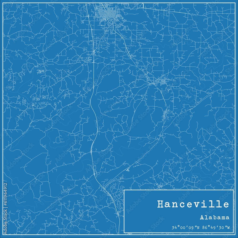 Blueprint US city map of Hanceville, Alabama.
