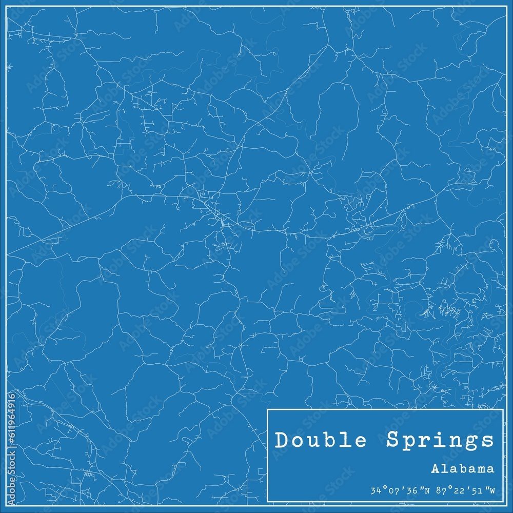Blueprint US city map of Double Springs, Alabama.